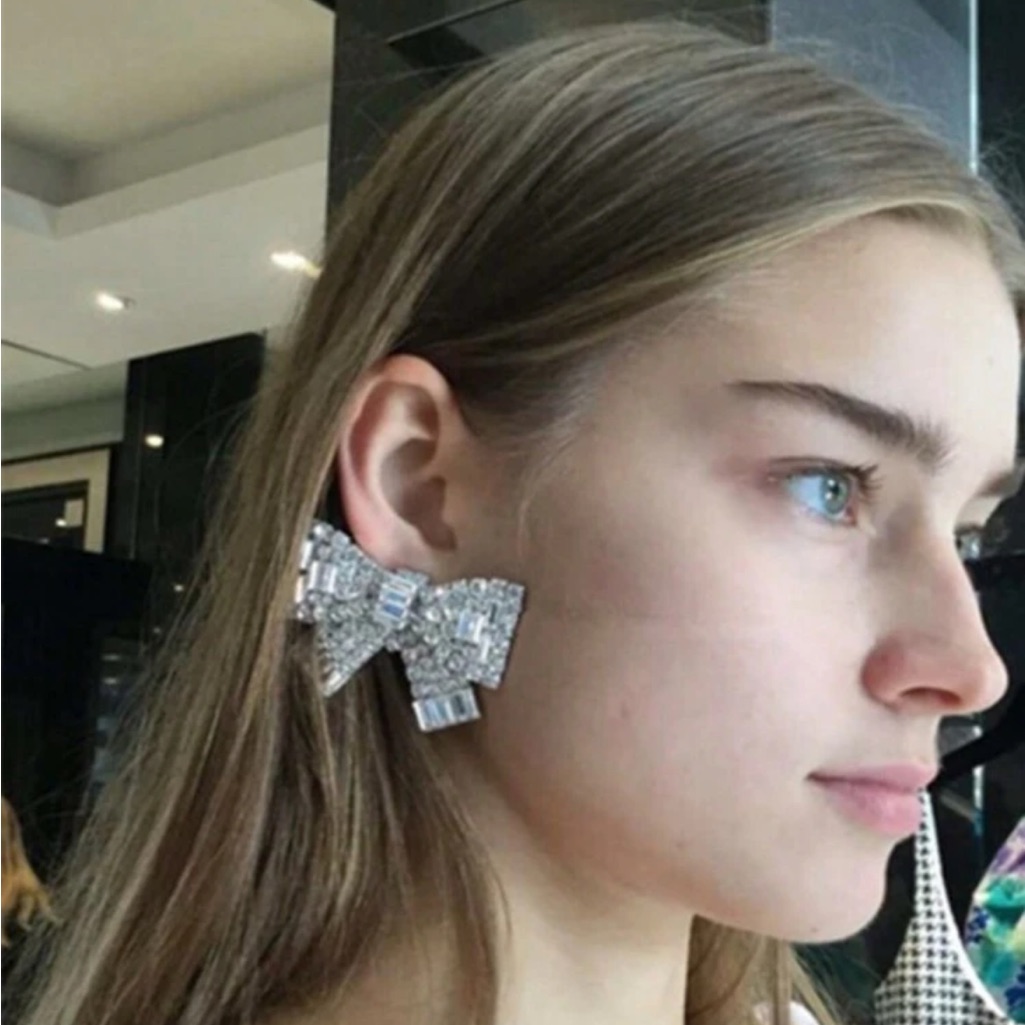 2pcs 3d Bow Crystal Rhinestone Statement Vintage Earrings With 925 Silver Pin 19$